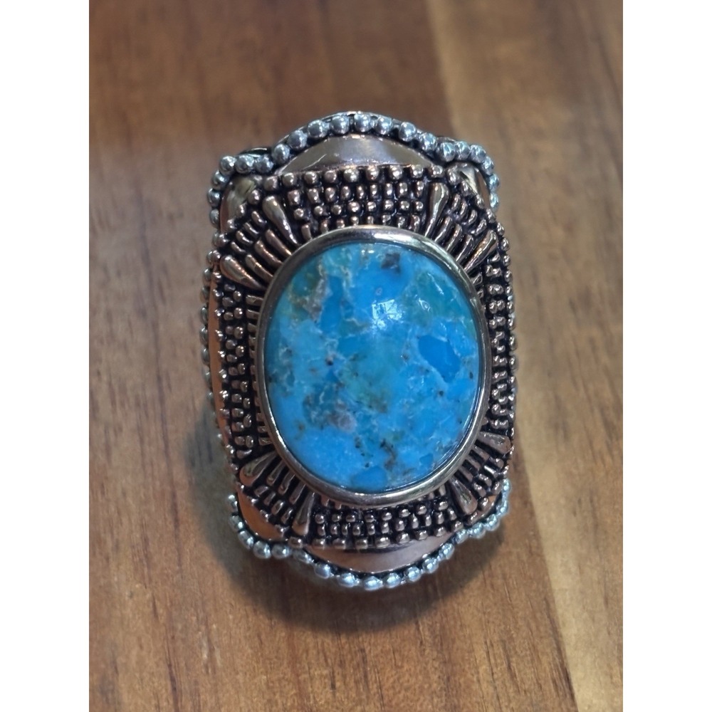 Vintage Barse Sterling Silver, Copper and Large Natural Turquoise Ring Sz  6